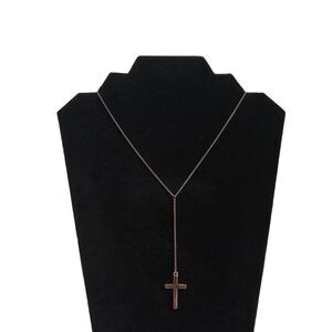 Gold Toned Lightweight Single Strand Y Drop Cross Shaped Pendant Lariat Necklace